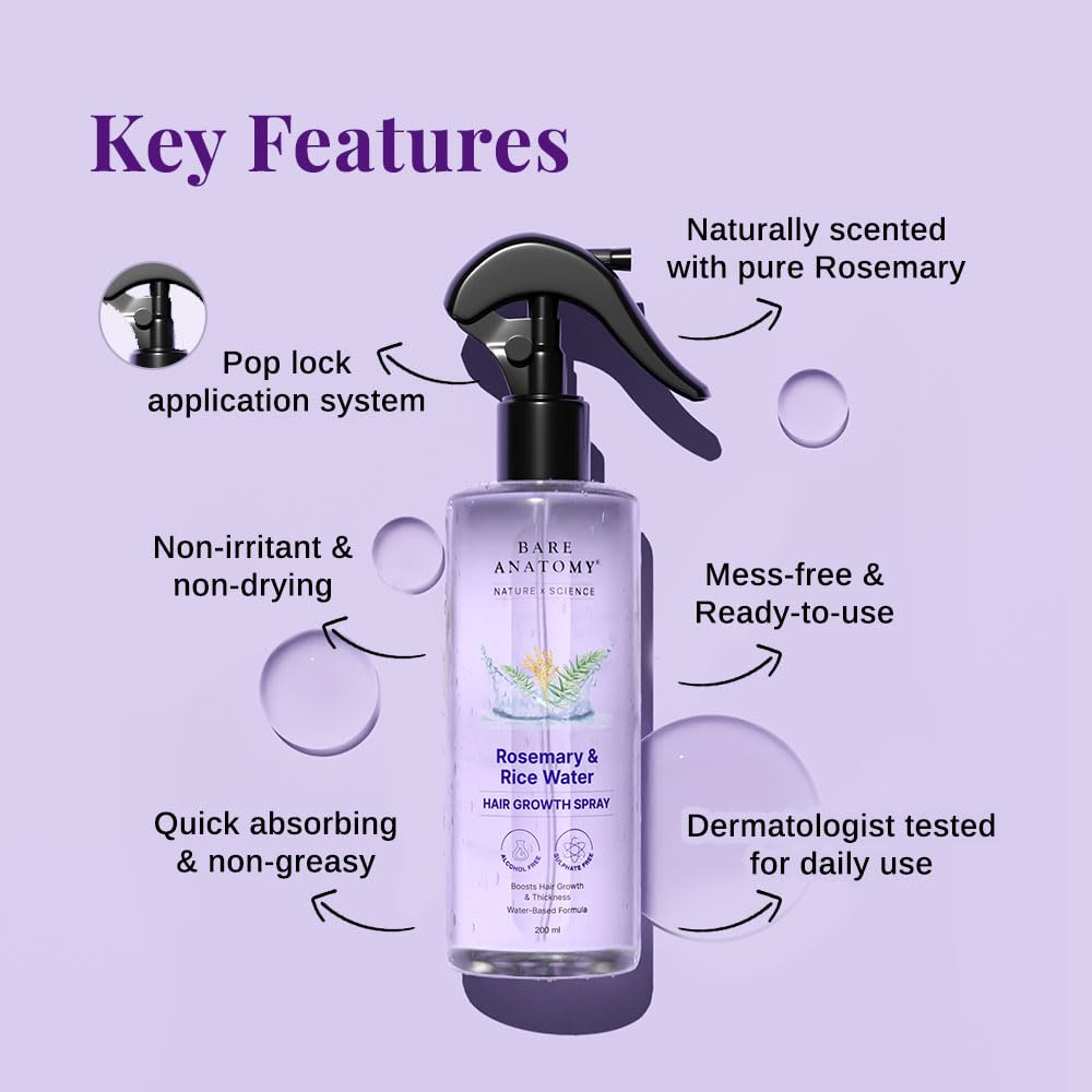 Rosemary Water Spray for Hair Growth & Hair Thickness with Rice Water |100% Natural